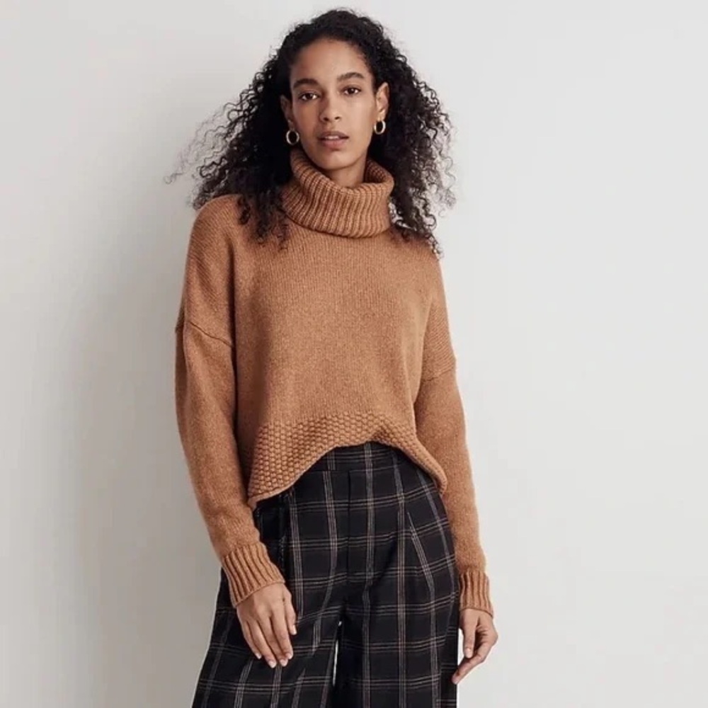 Madewell Camel Merino Wool Blend Chunky Knit Turtleneck Sweater S Minimalist